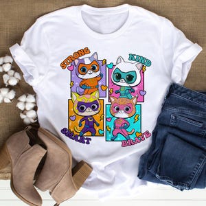 Brave Smart Strong Kind Shirt, Cats Character Music Shirt, Super Cats Shirt, Cat Hero Group Shirt, Birthday Girl Family Party Gift