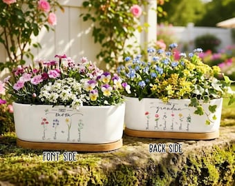 Custom Birth Month Flower Planter, Personalized Grandmas Garden Pot, First Mom Now Grandma Present, Mothers Day Decor For Nana Succulent