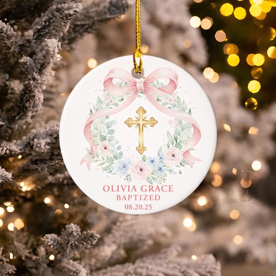 Personalized Baptism Ornament, Custom Girl Baptized Gift, Christening Keepsake, Goddaughter Gift From Godparents, Baby Girl Cross, Catholic