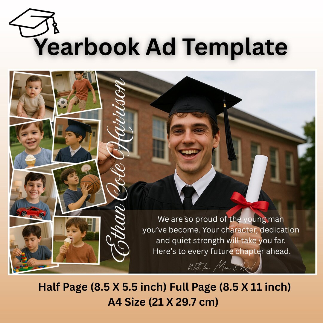 Yearbook Grad Pages. Example Editable Yearbook Ad Bundle | Full Page, Half Page, A4 Senior ...