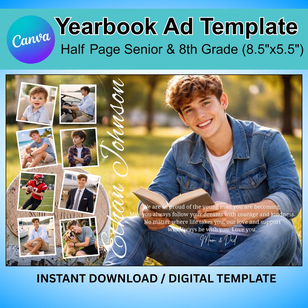 Half Page Ad Template for Senior & 8th Grade Graduation Tribute - Etsy