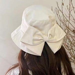 Beige Bucket Hat with Bow | Wide Brim Sun Hat for Women | Cute Summer Hat | Korean Style Cotton Hat | Lightweight Outdoor Vacation Hat