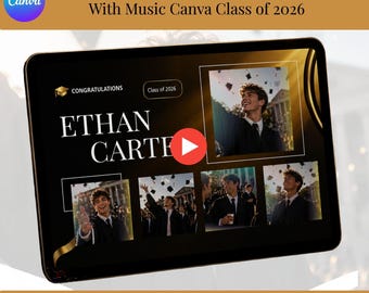 Graduation Slideshow Template mit Musik, Senior Montage Video Canva