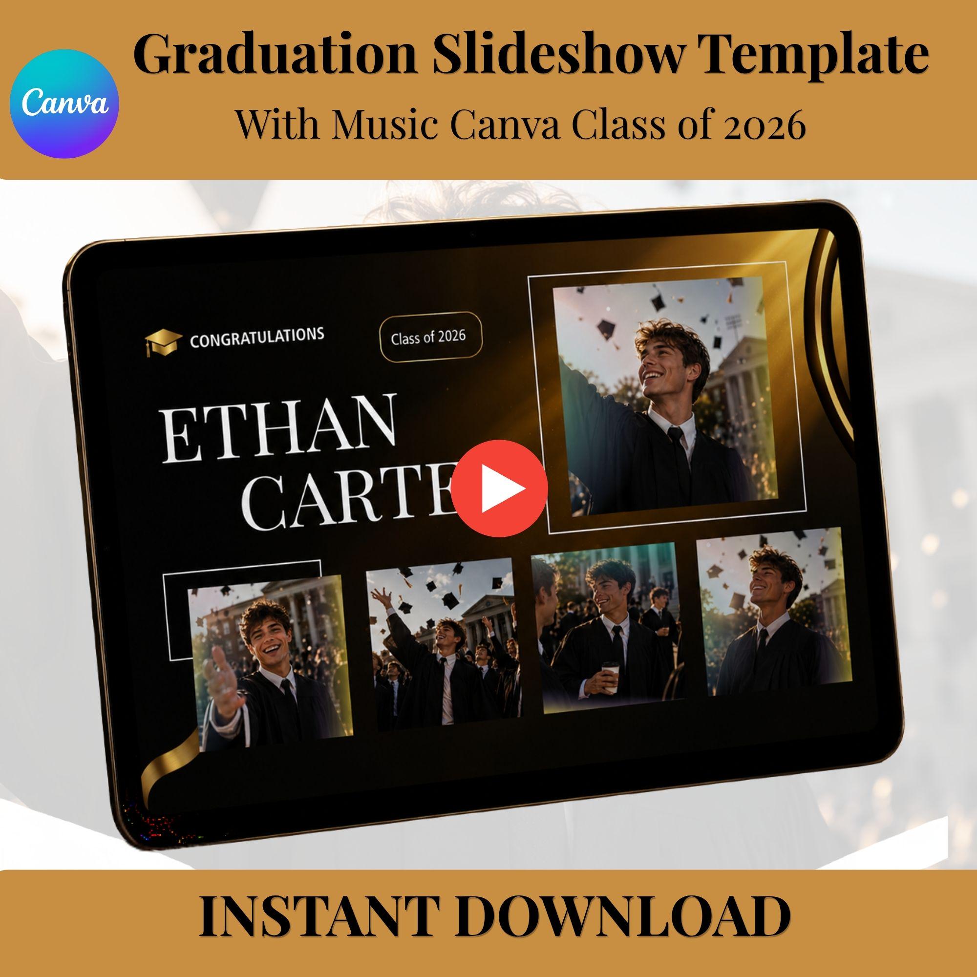 Graduation Slideshow Video Title Graduation Slideshow Template With Music, Senior Montage Video Canva - Etsy