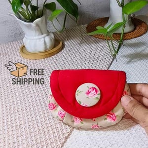 Portemonnaie mit Rosenmuster, Roter Rosenstoff, Stoffbeutel mit Vintage Blumenmuster, Rote Rose Quilting Baumwolle, Kawaii Geschenke für Frauen, kostenloser Versand