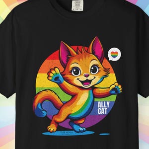 Ally Cat Premium Tee - LGBTQ Support Tee, Pride Month Shirt, Gay Pride Vintage Look And Feel on Super Soft Comfort Colors T-shirt