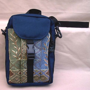 Crossbody Purse - Tapestry Tall - Handmade in Navy/Sapphire by MKI Bags