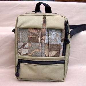 Wallet Purse - Organizer Bag - Crossbody Bag - in Tan with Bluestone Tapestry handmade by MKI Bags
