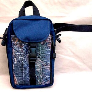 Small Crossbod Purse - Tapestry Tall Shoulder Bag  - Handmade in Navy/Mystic by MKI Bags