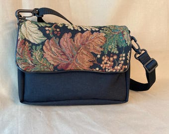 Tapestry Flap Crossbody Purse: Handmade Black Maple Shoulder Bag