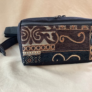 Crossbody Bum Bag - Small - Black with Dartmouth Tapestry - Handcrafted
