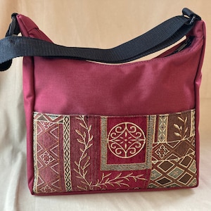 Crossbody Hobo Bag - Shoulder Bag- Medium sized purse in Burgundy/Crimson color Handmade by MKI Bags