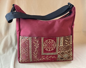 Burgundy Crossbody Hobo Bag: Handmade Shoulder Purse with Crimson Tapestry