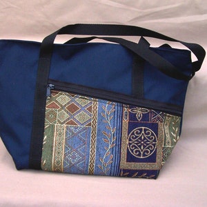 Medium Tapestry Tote Bag - Travel Carryon - Work Carryall - in Navy/Sapphire handcrafted by MKI Bags