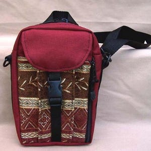 Small Crossbody Purse Tapestry Tall Shoulder Bag Handmade in Burgundy/Crimson by MKI Bags