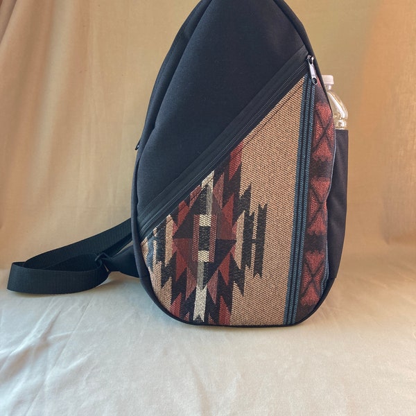 Sling Bag - Crossbody or UnderArm Purse - Black with Southwest Tapestry - handcrafted by MKI Bags