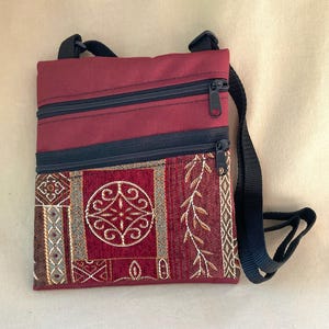 Small Crossbody Bag Casual Purse Handmade in Burgundy with Crimson Tapestry