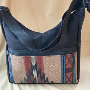 Shoulder Bag - Medium sized Under Arm or Crossbody Purse - Hobo Style - in Black/Southwest color Handmade by MKI Bags