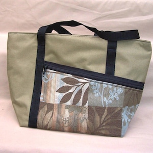 Tote Bag - Travel Tote - Carryon - Medium Tapestry Tote Bag in Tan/Bluestone handcrafted by MKI Bags