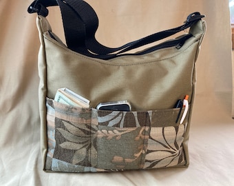 Crossbody Shoulder Bag - Hobo Style - Under Arm or Crossbody Purse - in Tan/Bluestone color Handmade by MKI Bags