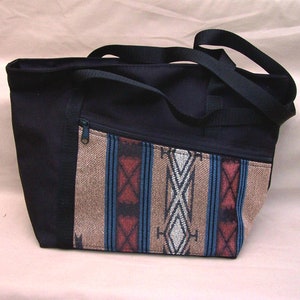 Tote Bag - Travel Carryon - Medium Tapestry Tote Bag in Black/Southwest handcrafted by MKI Bags