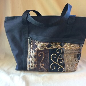 Medium Size Tote Bag - Travel Carryon - Tapestry Carryall in Black with Dartmouth Tapestr handcrafted by MKI Bags