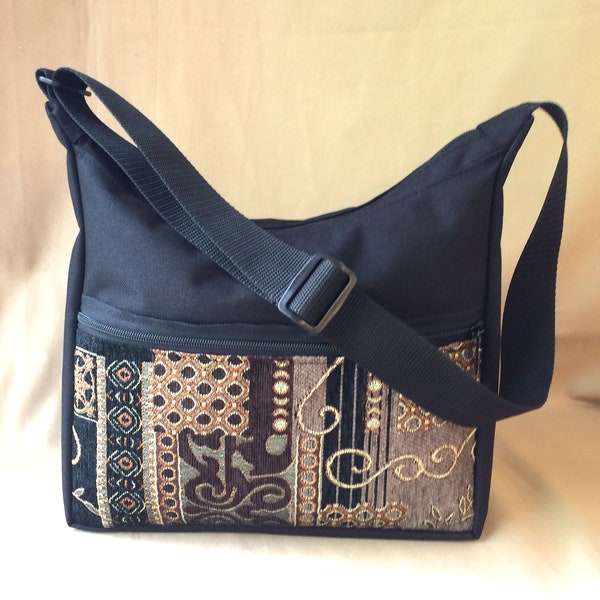 Hobo Shoulder Bag - Medium sized Under Arm or Crossbody Purse - in Black/Dartmouth color Handmade by MKI Bags