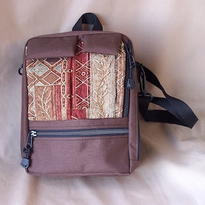 Crossbody Organizer Purse - Shoulder Bag - Tall Plus Handbag Handcrafted by MKI Bags in Brown with Cinnamon Tapestry