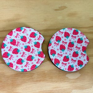 Berry Cute Car Coasters, Set of 2 Coasters, Cute Car Accessories, Retro Car Coasters, Cup Holder Coasters, Strawberry Coquette Car Coasters