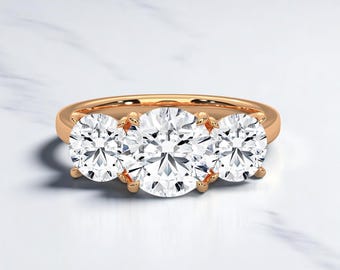 Lab Grown Diamond Engagement Ring: 14K Rose Gold Trio, Moissanite Accents