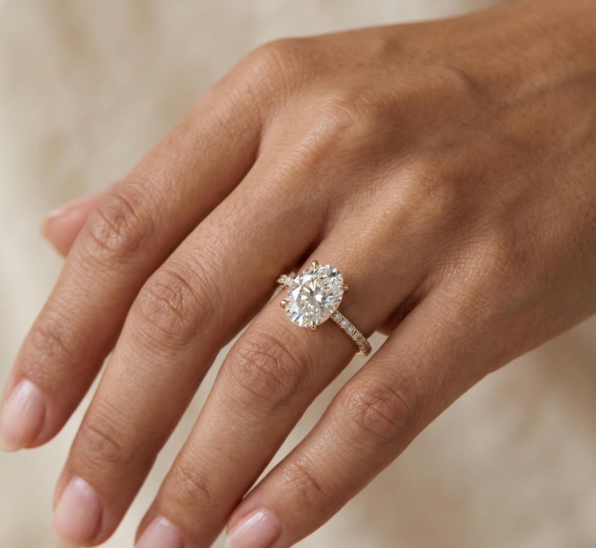 Oval Cut Moissanite Engagement Ring | Solid Gold Pave Band Ring ...