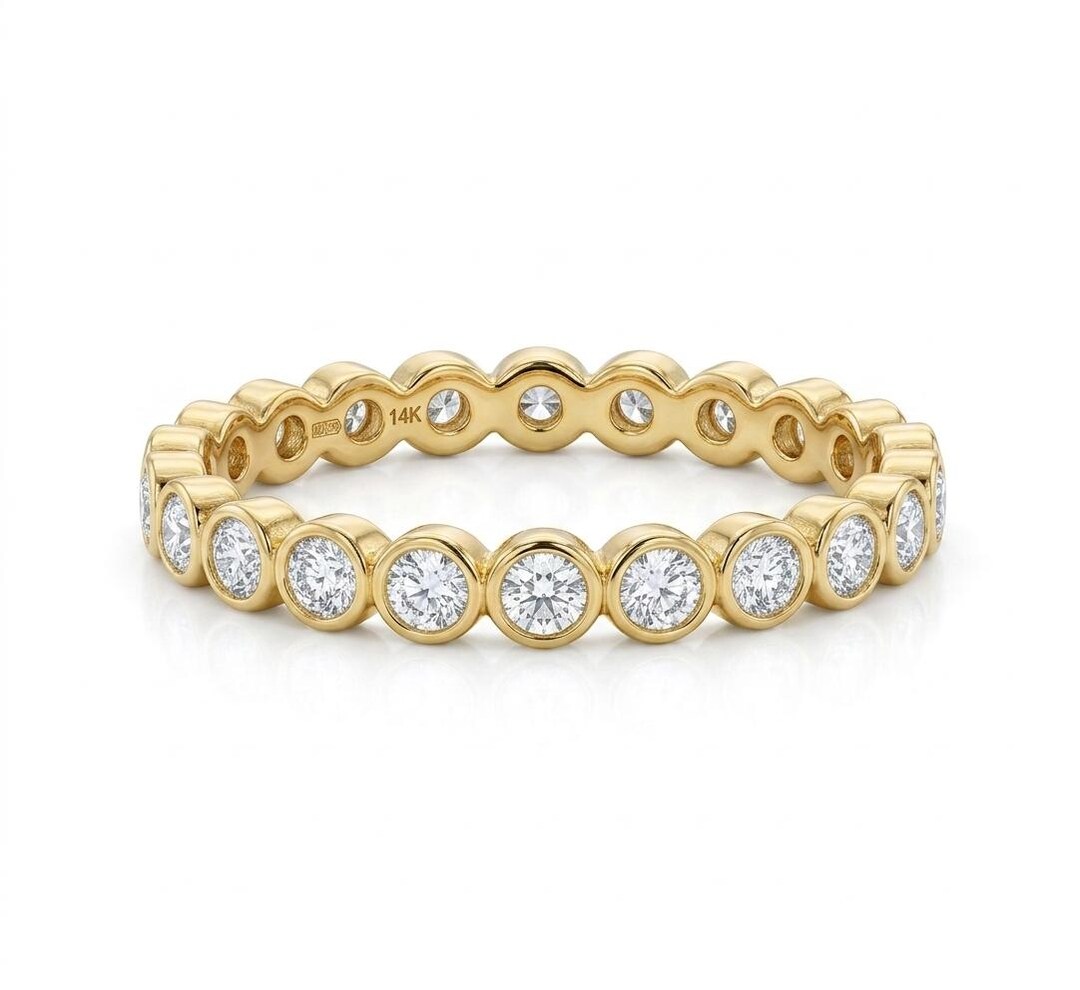 Bezel Set Moissanite Eternity Band in 14K Gold – Stackable Wedding Ring ...