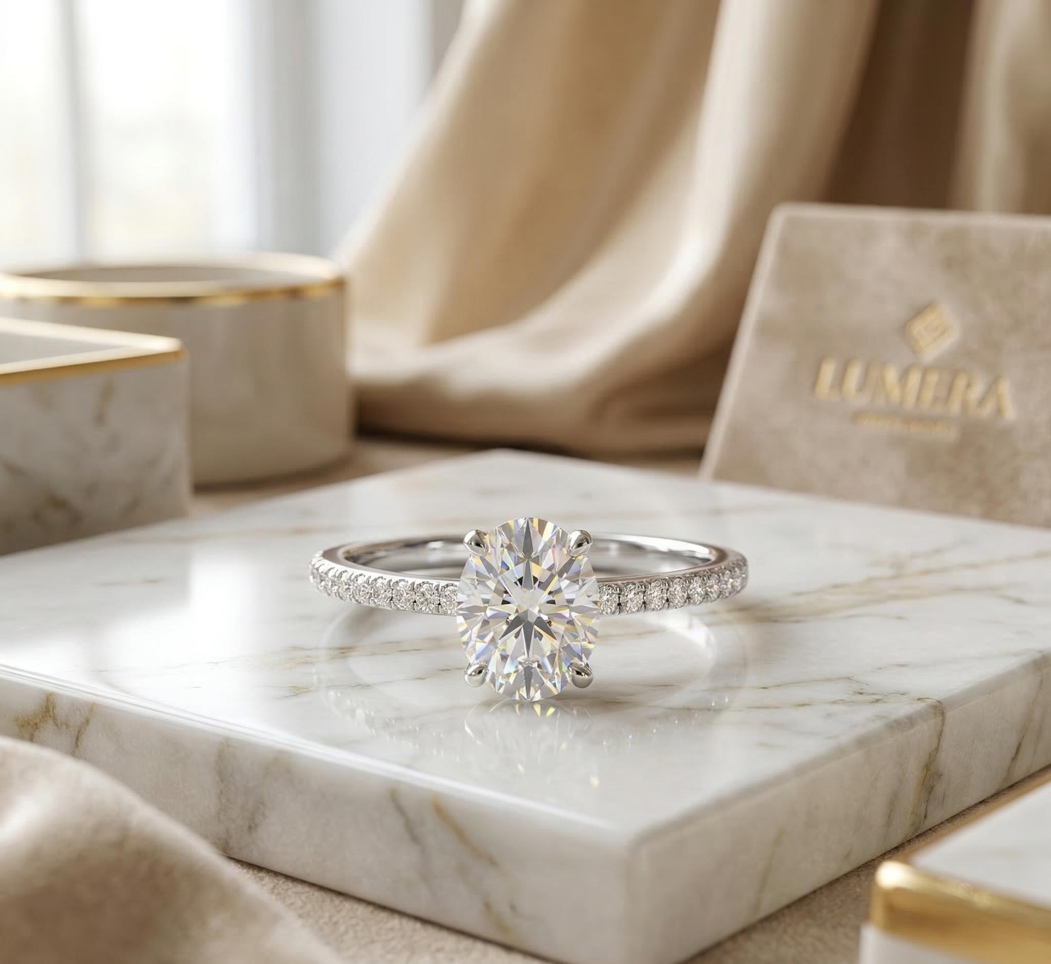 Oval Cut Moissanite Engagement Ring | Solid Gold Pave Band Ring ...