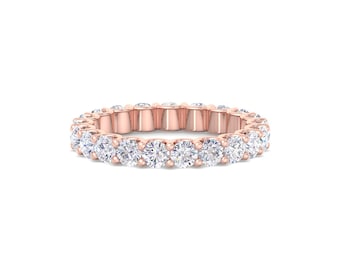 14K Gold Lab Diamond Wedding Band: Round Cut Eternity Ring