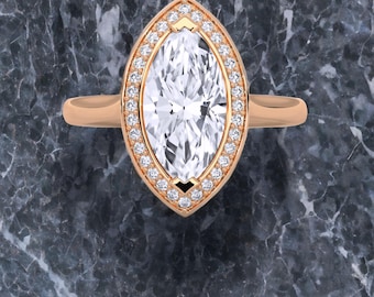 Marquise Lab Grown Diamond-verlovingsring: 14K roségouden halo, vintagestijl