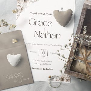 Invitación de boda elegante, plantilla editable de Canva, kit de boda minimalista, tarjeta de cronograma adicional, ahorra tiempo, tarjeta de agradecimiento con código QR