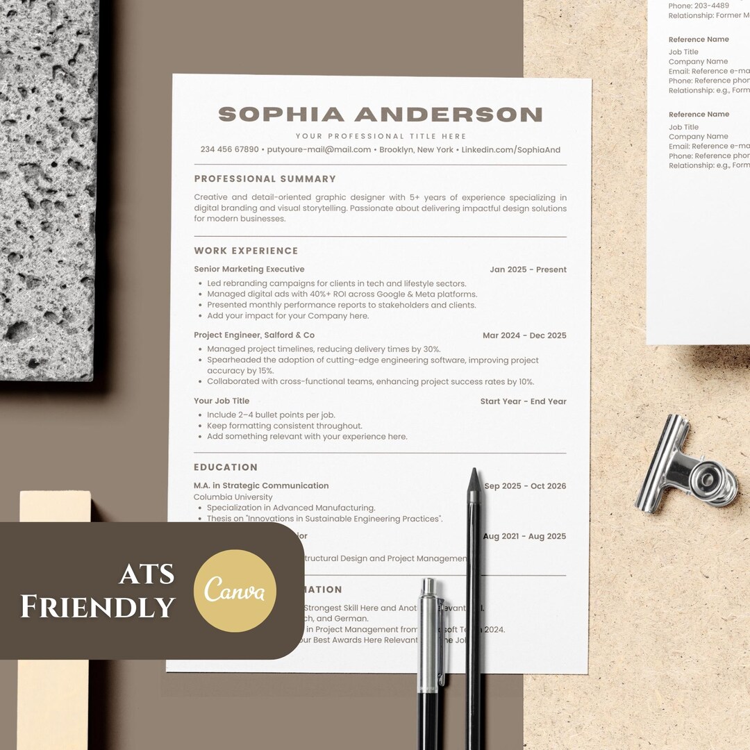 ATS Friendly Resume Template Canva – Professional CV + Cover Letter ...