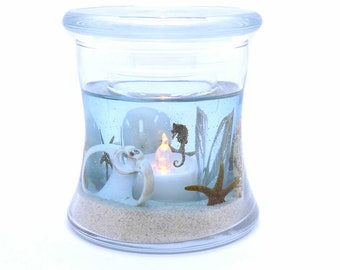 Seahorse Forever Candle  Seascape Starfish Seashell Sand LED Tea Light Flameless for Home, Office or Gift by The Gel Candle Company