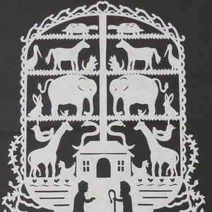 Noah's Ark Scherenschnitte Hand Paper Cutting Art Signed By Janet Lynch 10x13 Frame Included-FREE U.S. SHIPPING on additional items image 2