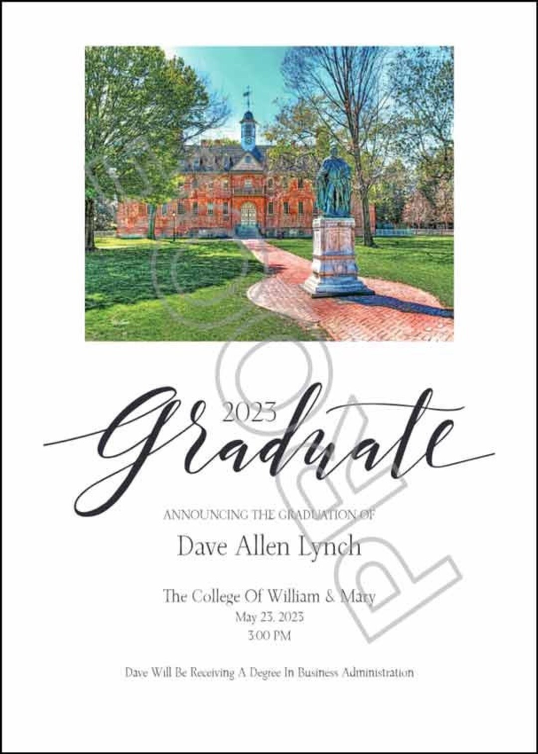 Graduation Announcement College of William Mary Graduation Etsy