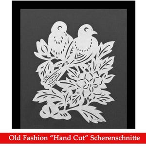 Scherenschnitte - Love Wedding Doves In Tree  - Country - Office Wall Home Decor - Hand Paper Cutting By Janet Lynch - Frame Included