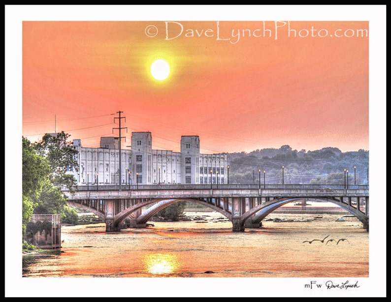 Downtown Danville Virginia Sunset On The Dan River River Walk Trail Geese Ducks Railroad Bridge FineArt Photography by Dave Lynch image 1