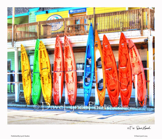 Obxobx Nags Head NC Colorful Kayaks Orange Blue Green Yellow Digital