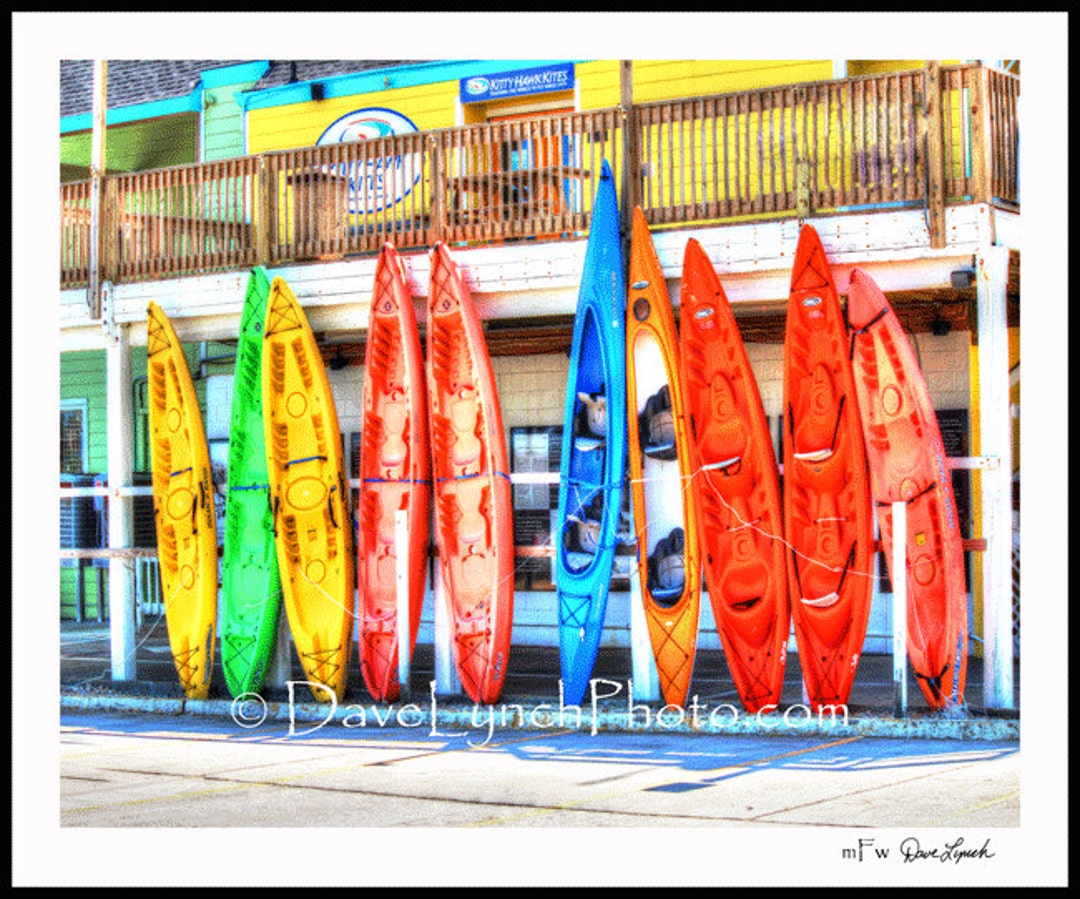 Obxobx Nags Head NC Colorful Kayaks Orange Blue Green Yellow Digital