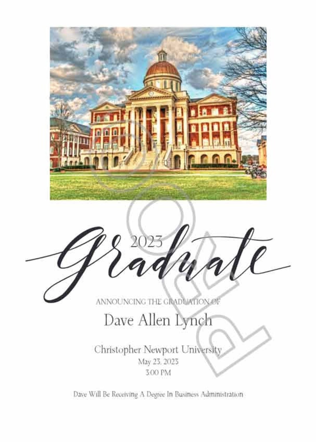 Graduation Announcement Christopher Newport University Graduation