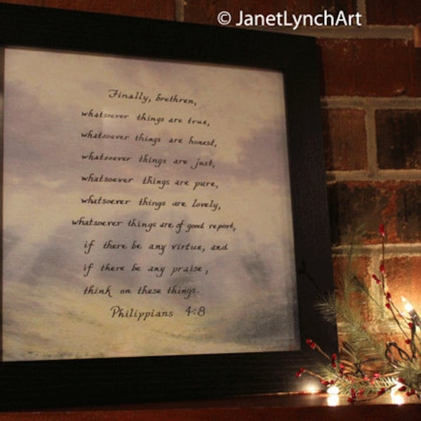 Calligraphy Bible Verse - Custom Personalized By Hand - Framed 12x12 - Christian Paper Art By Richmond VA Virginia Artist Janet Lynch