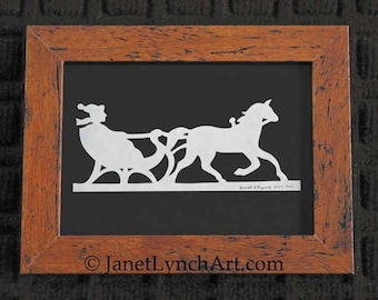 CHRISTMAS -FRAMED SCHERENSCHNITTE- One Horse Open Sleigh - Paper Cutting - By Janet Lynch