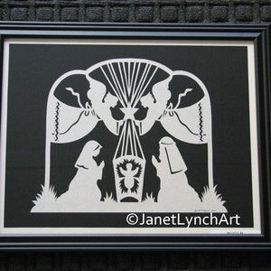 CHRISTMAS -FRAMED SCHERENSCHNITTE- Nativity - Framed 14x18 - Hand Cut and Signed By Janet Lynch