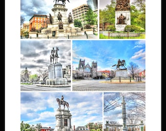 Richmond VA Monument Collage  - Stonewall Jackson - Maury - Robert E Lee - Jefferson Davis - J E B Stuart - by Dave Lynch,Richmond Virginia