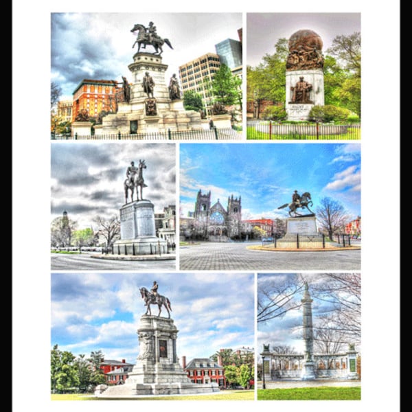 Richmond VA Monument Collage  - Stonewall Jackson - Maury - Robert E Lee - Jefferson Davis - J E B Stuart - by Dave Lynch,Richmond Virginia